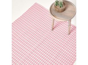 5055967430761 - Pink-weiß karierter handgewebter Teppich aus Baumwolle 110 x 170 cm - Rosa - Homescapes