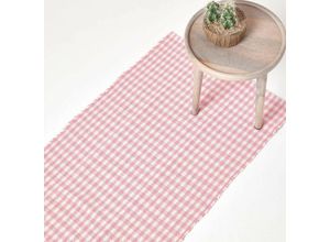 5055967433458 - Pink-weiß karierter handgewebter Teppich aus Baumwolle 66 x 200 cm - Rosa - Homescapes