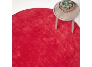 5055967436367 - Roter Kurzflor-Teppich aus 100% Baumwolle 150 cm rund - Rot - Homescapes