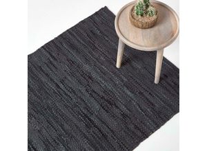 5055967436428 - Schwarzer Leder-Webteppich Denver 120 x 180 cm - Schwarz - Homescapes