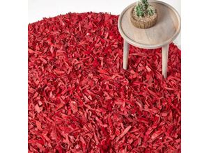 5055967436664 - HOMESCAPES Lederteppich Dallas rot 150 cm rund - Rot