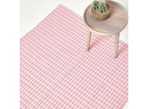 5055967436732 - Pink-weiß karierter handgewebter Teppich aus Baumwolle 60 x 90 cm - Rosa - Homescapes