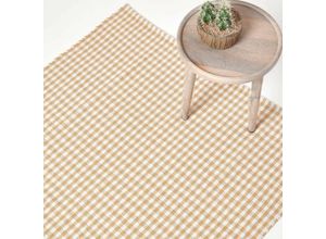 5055967437012 - Beige-weiß karierter handgewebter Teppich aus Baumwolle 60 x 90 cm - Beige - Homescapes