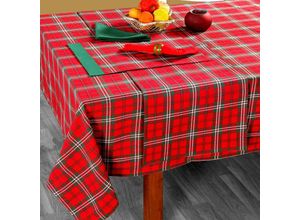 5055967437067 - Prince Edward Tischdecke aus 100% Baumwolle 138 x 178 cm rot kariert - Rot - Homescapes