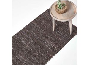 5055967437623 - Brauner Leder-Webteppich Denver 66 x 200 cm - Braun - Homescapes