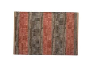 5055967439238 - HOMESCAPES Handgewebter Schwarz-Roter Jute-Teppich mit geometrischem Muster 66 x 200 cm - Rot Blau Natur