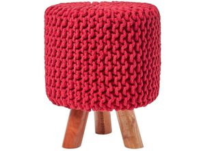 5055967445383 - HOMESCAPES Gestrickter Fußhocker 42 cm hoch rot - Rot