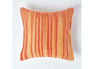 5055967453999 - Gestreifter Chenille-Kissenbezug in Orange 60 x 60 cm - Orange - Homescapes