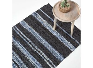 5055967459311 - Webteppich Texas aus Leder und Jeansstoff in Blau 120 x 170 cm - Blau - Homescapes