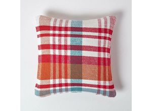 5055967470118 - Roter Kissenbezug Falun mit Tartanmuster 45 x 45 cm - Rot-Weiß - Homescapes