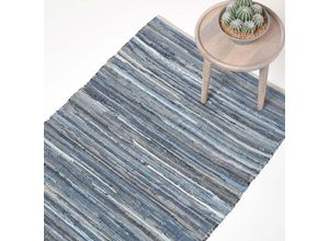5055967489493 - Handgewebter gestreifter Chindi-Teppich aus Jeansstoff in Blau 90 x 150 cm - Blau - Homescapes 5055967489493 - Handgewebter gestreifter Chindi-Teppich aus Jeansstoff in Blau 90 x 150 cm - Blau - Homescapes