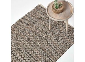 5055967489820 - Brauner handgewebter Lederteppich mit Diamantmuster 90 x 150 cm - Braun - Homescapes