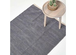 5055967491526 - Grauer Chenille-Teppich mit naturfarbenem Rand aus 100% Baumwolle 90 x 150 cm - Dunkelgrau - Homescapes