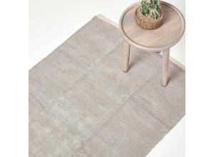 5055967491595 - Hellgrauer Chenille-Teppich mit naturfarbenem Rand aus 100% Baumwolle 110 x 170 cm - Hellgrau - Homescapes