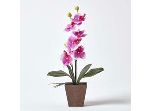 5055967494190 - Kunstblumen Orchidee rosa in rustikaler brauner Topf 48 cm hoch - Rosa - 48 cm - Homescapes