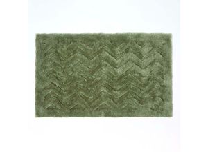 5055967494657 - Rutschfeste Hochflor-Badematte mit Chevron-Muster grün - Grün - Homescapes