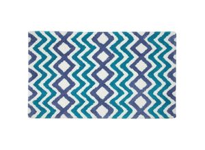 5055967494725 - Chevron Rutschfeste Badematte 100% Baumwolle blau türkis weiß - Blau Türkis und Weiß - Homescapes