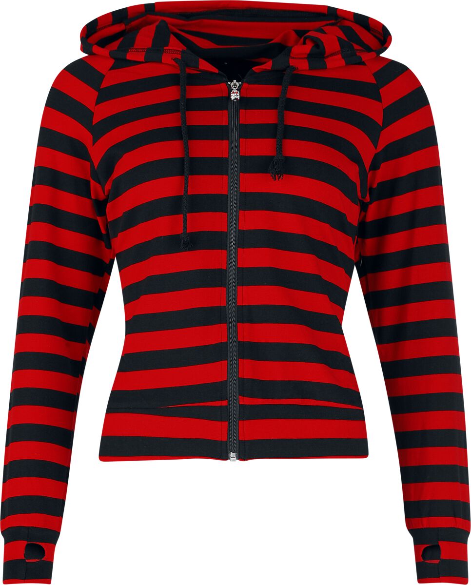 5055975122030 - Cat Ears Striped Hoodie Kapuzenpullover schwarz rot in S