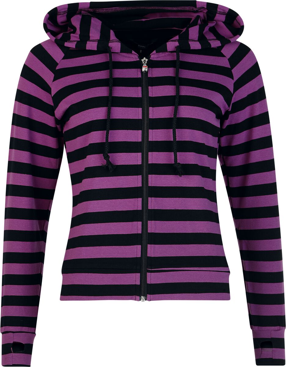 5055975123310 - Cat Ears Striped Hoodie Kapuzenpullover schwarz lila in S