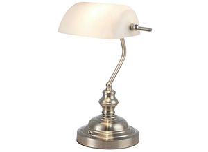 5056004200866 - Inspired Lighting - Inspired Deco - Morgan - Bankers Tischlampe 1 Light E27 Satin Nickel Weißglas