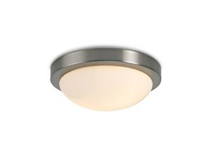 5056004203973 - Inspired Deco - Porter - IP44 2 Light E27 Große bündige Deckenleuchte Satin Nickel mit opalweißem Glas