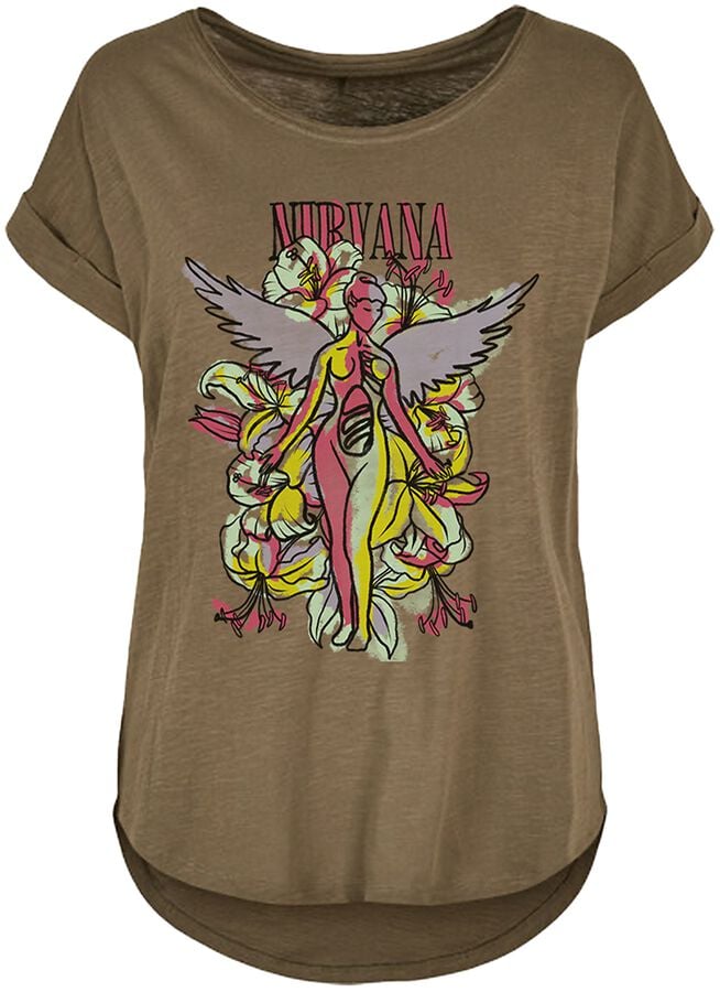 5056012090961 - Angel Flowers T-Shirt oliv in XL