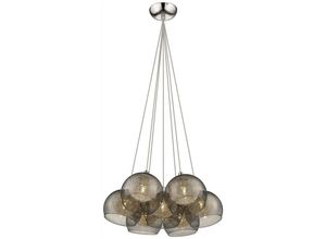 5056013614845 - 7 Light Cluster Anhänger Chrom Rauchgrau mit Glasschirmen G9 - Spring Lighting