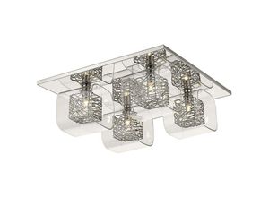 5056013615064 - 4 Light Flush Deckenleuchte Mesh Chrom Klar und Glas G9 - Spring Lighting