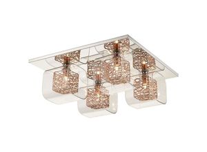 5056013615071 - 4 Light Flush Deckenleuchte Mesh Chrom Kupfer und Glas G9 - Spring Lighting