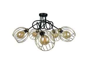 5056013663447 - Keter Lighting - 1283 Mig Multi Arm Semi Flush Deckenleuchte Schwarz Gold 70cm 5x E27