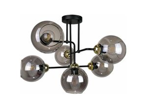 5056013663799 - 1299 Cosmo Multi Arm Semi Flush Deckenleuchte Schwarz Gold 55cm 6x E27 - Keter Lighting