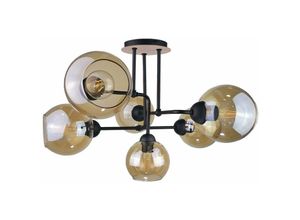 5056013663973 - Keter Lighting - 2040 Monde Multi Arm Halbbündige Deckenleuchte Holz 55cm 6x E27