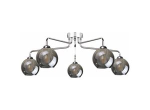 5056013664741 - Keter Lighting - 1293 Pluton Multi Arm Semi Flush Deckenleuchte Silber 70cm 5x E27