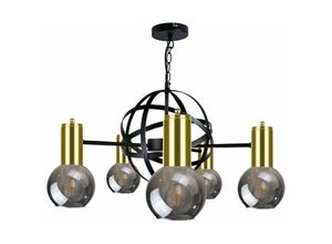 5056013664857 - Keter Lighting - 1906 Planet Pendelleuchte Schwarz Gold 60cm 5x E27