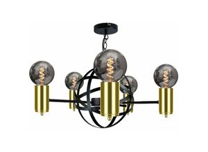 5056013664864 - Keter Lighting - 1907 Solar Pendelleuchte Schwarz Gold 60cm 5x E27