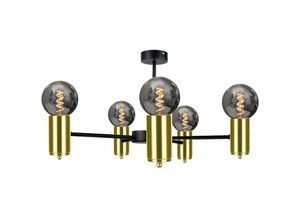 5056013664963 - Keter Lighting - 1710 Arde Multi Arm Semi Flush Deckenleuchte Schwarz Gold 60cm 5x E27