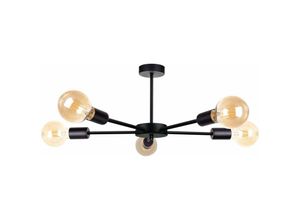 5056013665069 - Keter Lighting - 1428 Sun Multi Arm Semi Flush Deckenleuchte Schwarz 48cm 5x E27