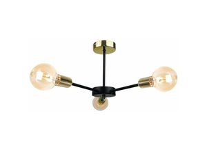 5056013665076 - Keter Lighting - 1434 Sun Multi Arm Semi Flush Deckenleuchte Schwarz Gold 40cm 3x E27