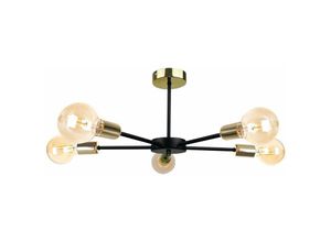 5056013665083 - Keter Lighting - 1436 Sun Multi Arm Semi Flush Deckenleuchte Schwarz Gold 48cm 5x E27