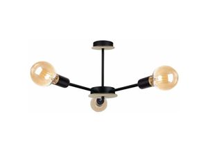 5056013665090 - Keter Lighting - 1442 Sun Multi Arm Semi Flush Deckenleuchte Holz Schwarz 40cm 3x E27