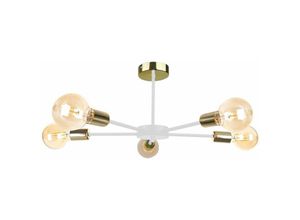 5056013665144 - Keter Lighting - 1460 Sun Multi Arm Semi Flush Deckenleuchte Weiß Gold 48cm 5x E27