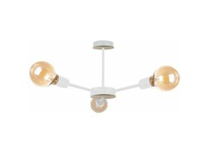 5056013665151 - Keter Lighting - 1466 Sun Multi Arm Semi Flush Deckenleuchte Holz Weiß 40cm 3x E27