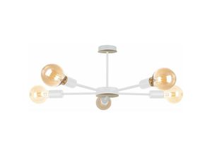 5056013665168 - Keter Lighting - 1468 Sun Multi Arm Semi Flush Deckenleuchte Holz Weiß 48cm 5x E27