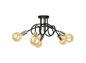 5056013665205 - 1920 Rumba Multi Arm Halbbündige Deckenleuchte Schwarz Gold 50cm 5x E27 - Keter Lighting