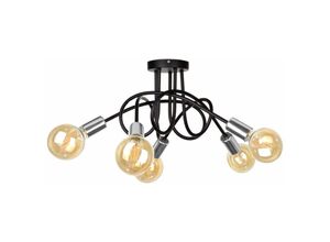 5056013665229 - 1922 Rumba Multi Arm Halbbündige Deckenleuchte Schwarz Silber 50cm 5x E27 - Keter Lighting