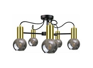 5056013665526 - Keter Lighting - 1781 Liv Multi Arm Semi Flush Deckenleuchte Schwarz Gold 60cm 5x E27