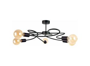 5056013666103 - Keter Lighting - 1636 Fiore Multi Arm Halbbündige Deckenleuchte Schwarz 60cm 5x E27