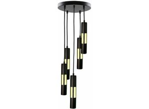 5056013667704 - Keter Lighting - 1258 Magnum Cluster Pendelleuchte Schwarz Gold 30cm 5x GU10