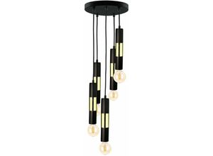 5056013667803 - Keter Lighting - 1268 Magnum Cluster Pendel-Deckenleuchte Schwarz Gold 30cm 5x E27