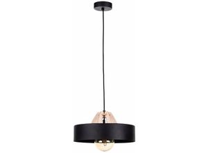 5056013668688 - Keter Lighting - 884 Bossi Dome Pendel-Deckenleuchte Holz natur schwarz 30cm 1x E27